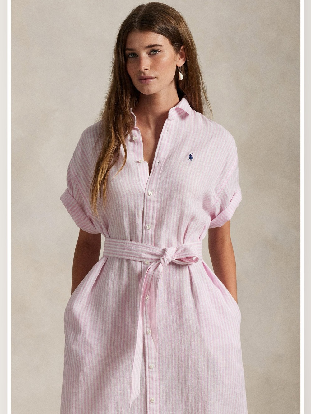 Polo by Ralph Lauren Pink and White Striped Shirt Dress